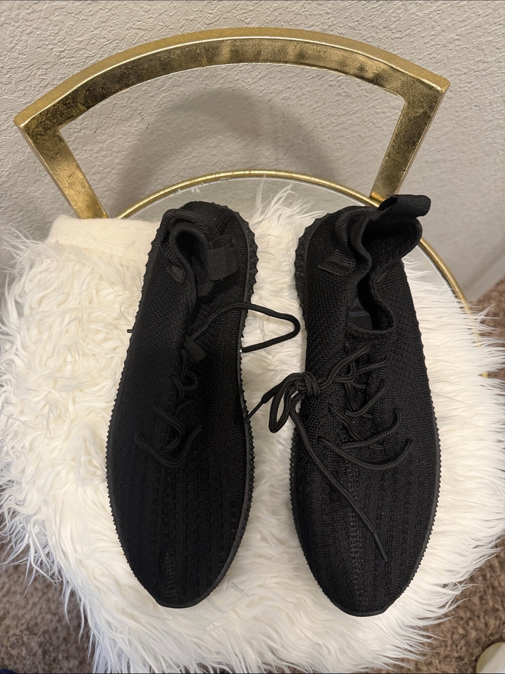 Women's Black Knit Lace-Up Sneakers